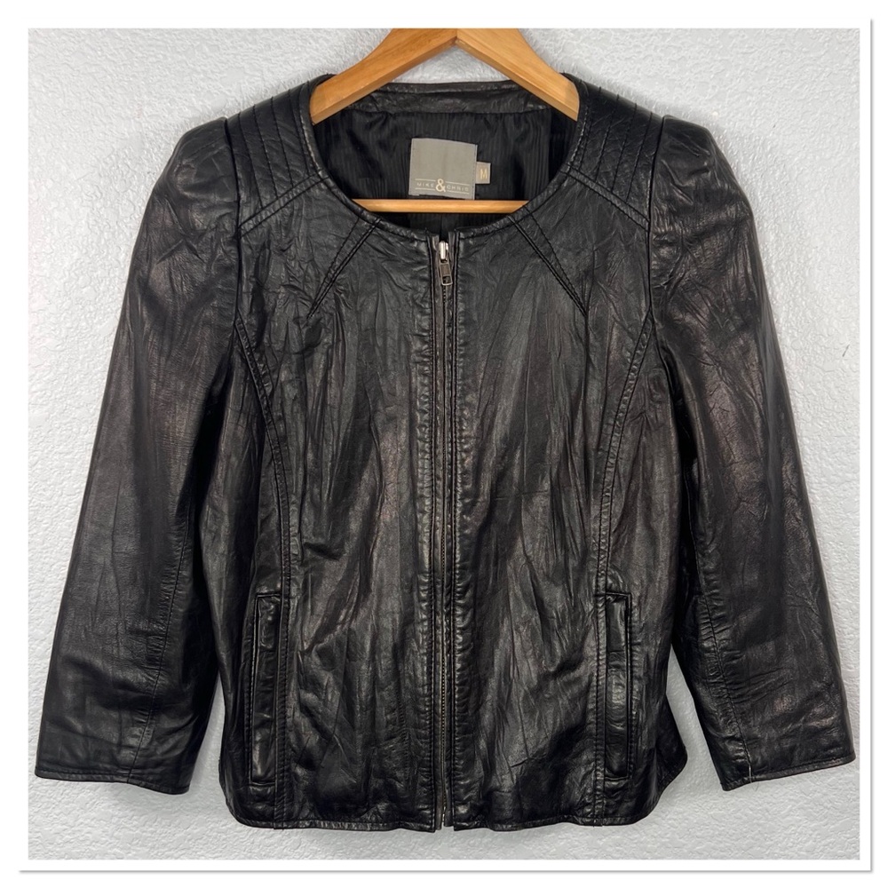 MIKE & CHRIS CRINKLE BLACK LAMB LEATHER ZIP JACKET Sz M